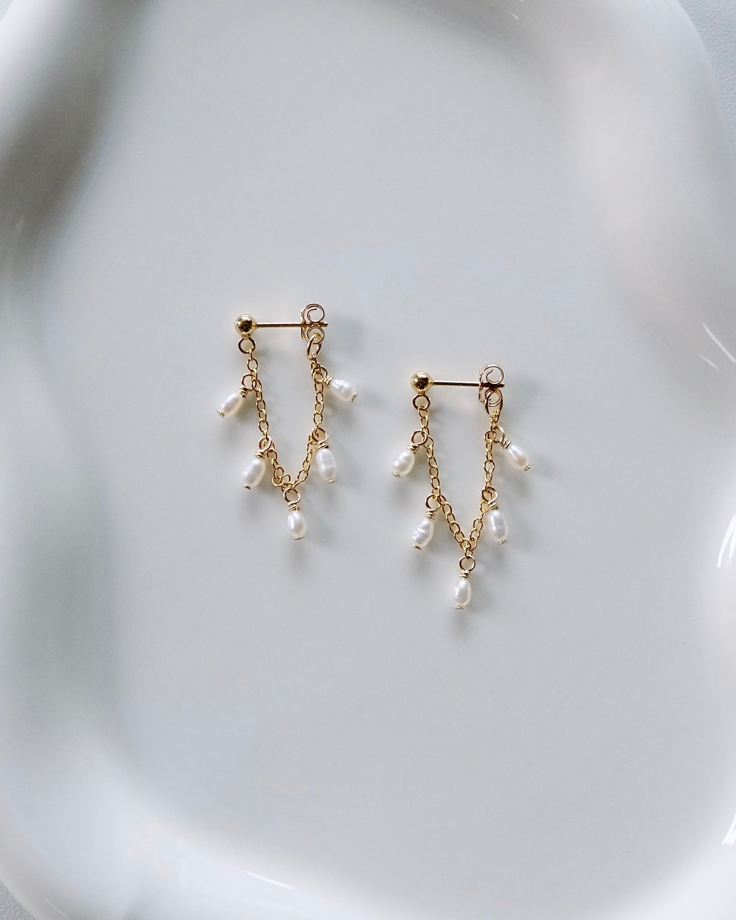 Delicate Pearl Chain Earrings