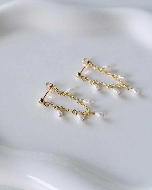 Delicate Pearl Chain Earrings