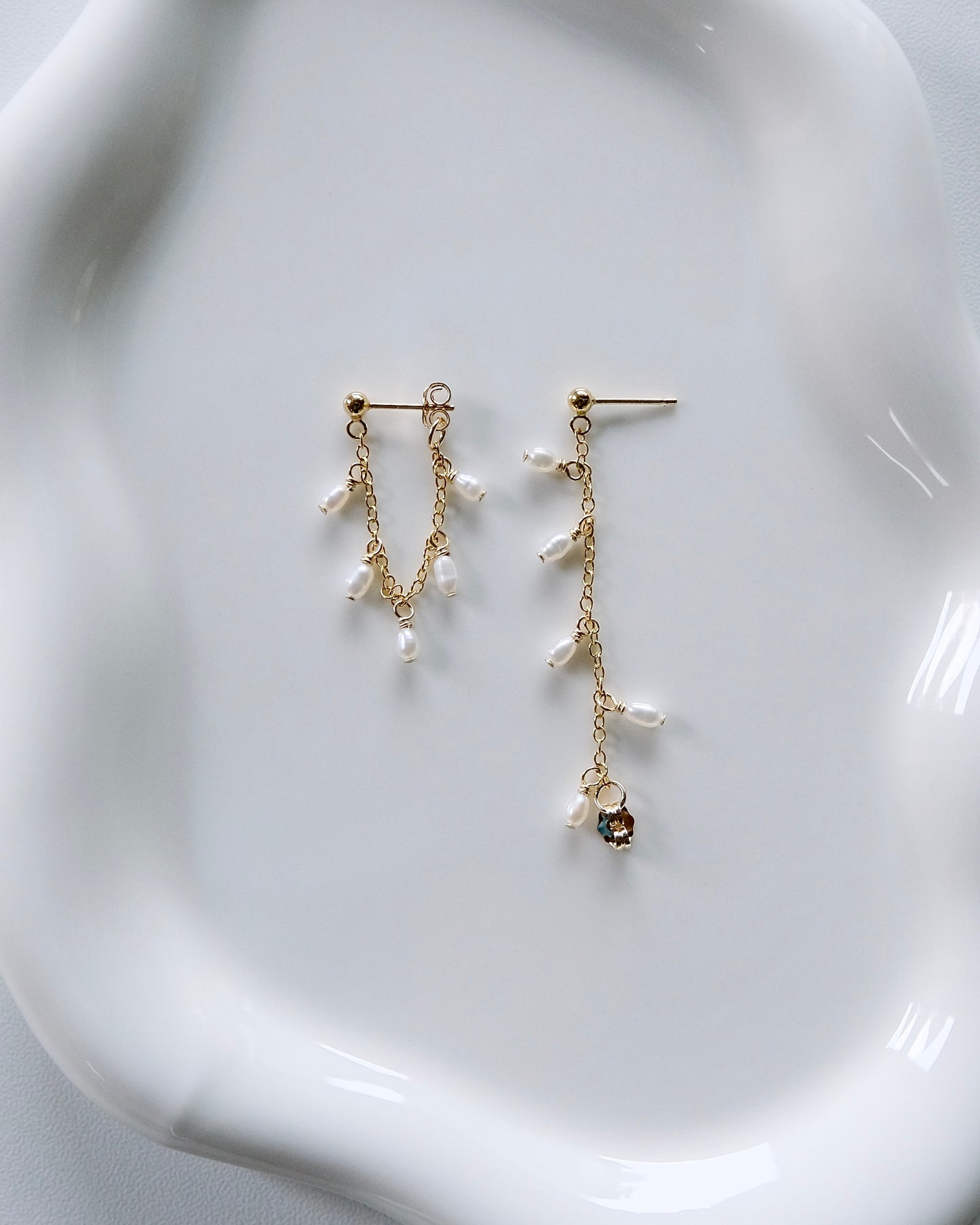 Delicate Pearl Chain Earrings