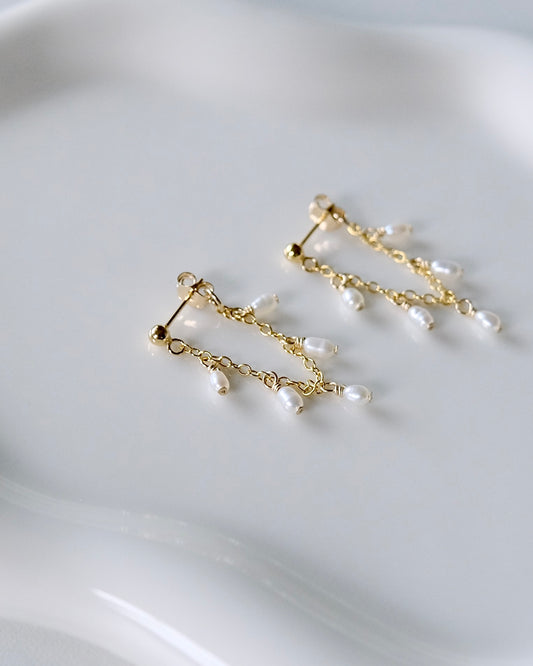 Delicate Pearl Chain Earrings