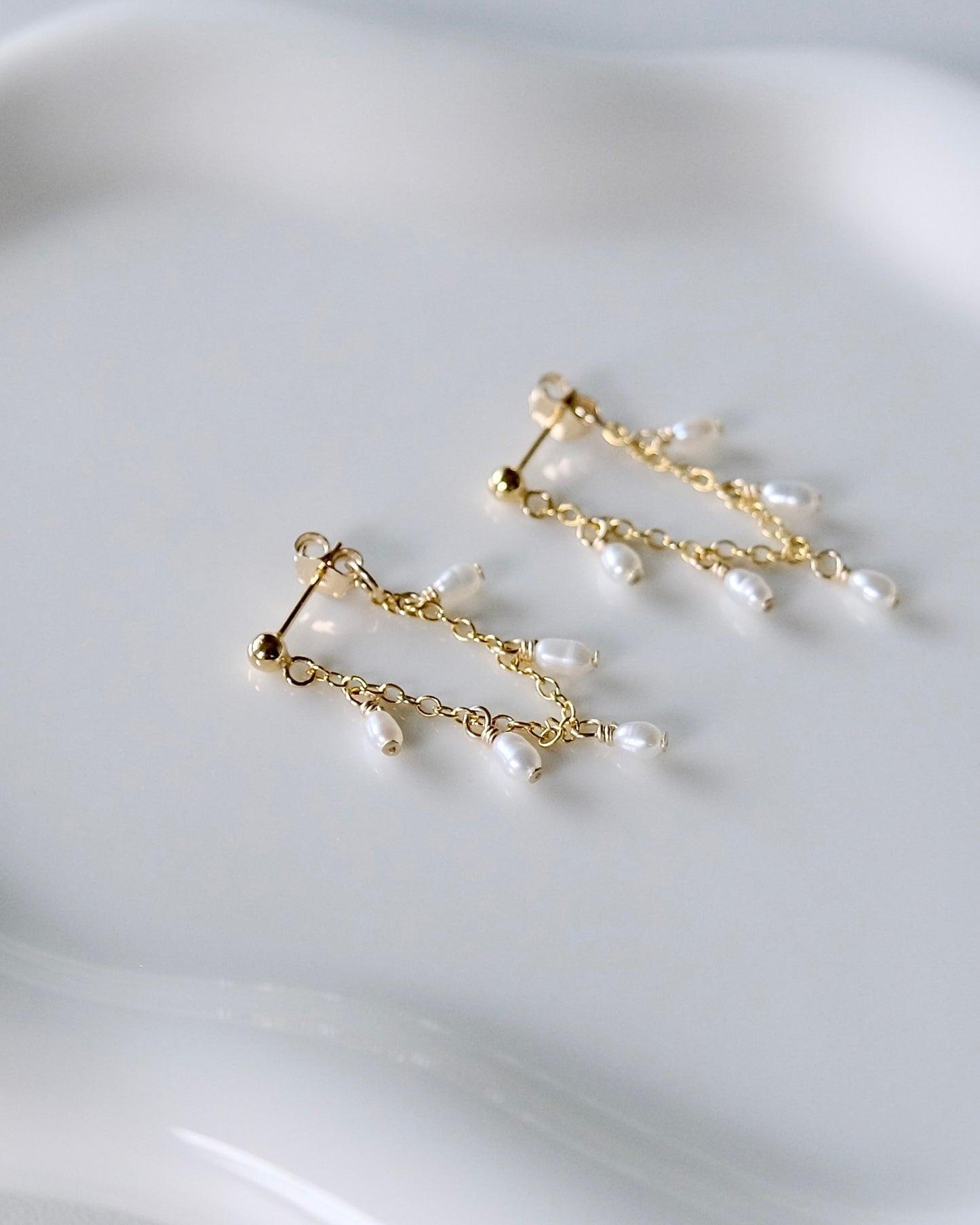 Delicate Pearl Chain Earrings