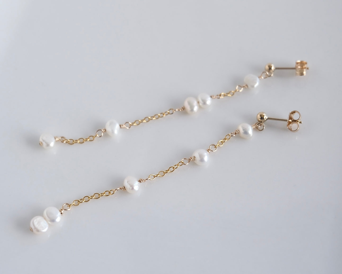 Delicate Long Pearl Earrings