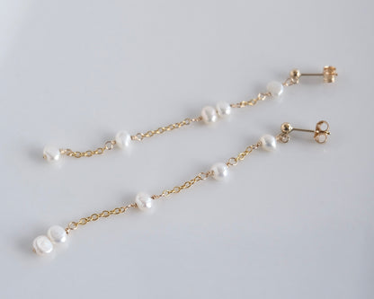 Delicate Long Pearl Earrings