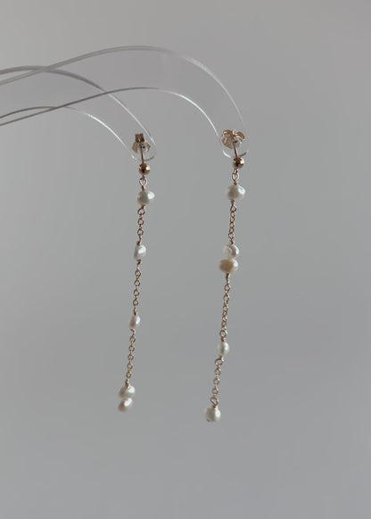 Delicate Long Pearl Earrings